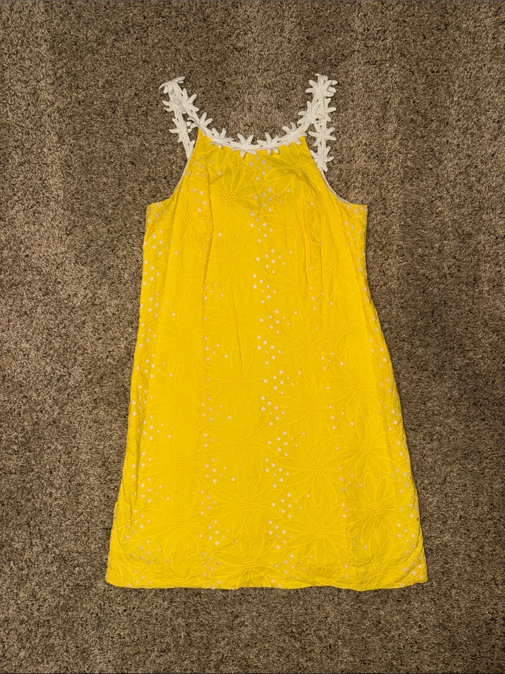 Lilly Pulitzer Yellow Eyelet Shift Dress with White Floral Straps 2